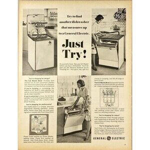 General Electric Mobil Maid Dishwasher Vintage Print Ad 1966